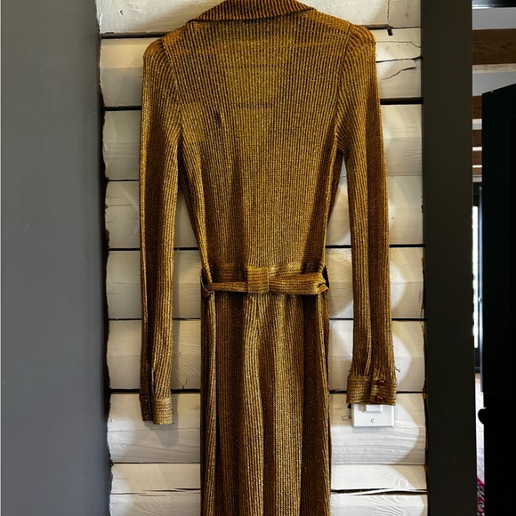 Missoni Metallic Knit Wrap Jumpsuit Gold Lurex Wide Leg Plunge Size 38 NWT Italy - Picture 13 of 16